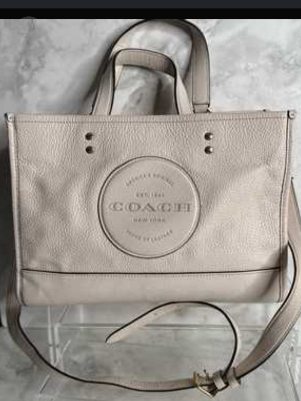 Coach Pebbled Leather Tote in Light Taupe